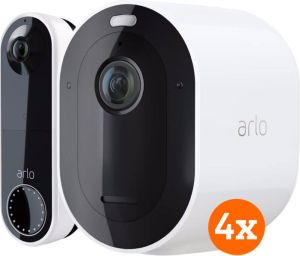 Arlo Pro 4 Beveiligingscamera Wit 4-pack + Draadloze Video Doorbell Wit