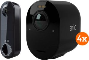 Arlo Ultra 2 Beveiligingscamera 4K Zwart 4-Pack + Wire Free Video Doorbell