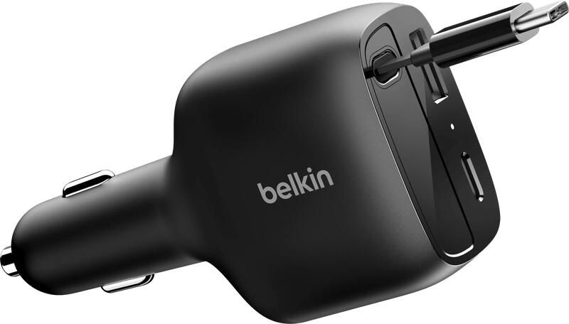 Belkin Power Delivery en Quick Charge Autolader met 2 Usb Poorten en Usb C kabel 75 Watt