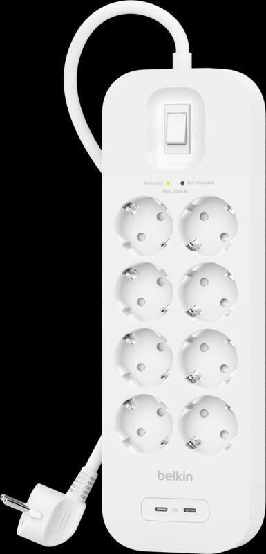 Belkin Surge Protection 8 Outlet 2 Meter Dual Usb C 30W PD Wit