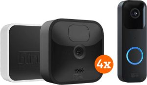 Blink Outdoor IP camera 4-pack + Video Doorbell Zwart