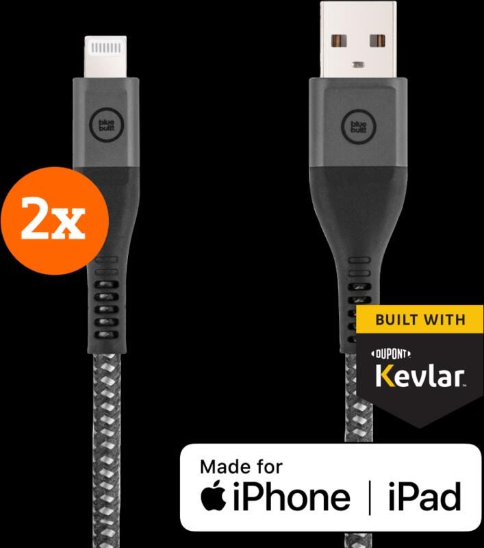 BlueBuilt Usb A naar Lightning Kabel 1 5m Kevlar Zwart Duo Pack - Foto 1