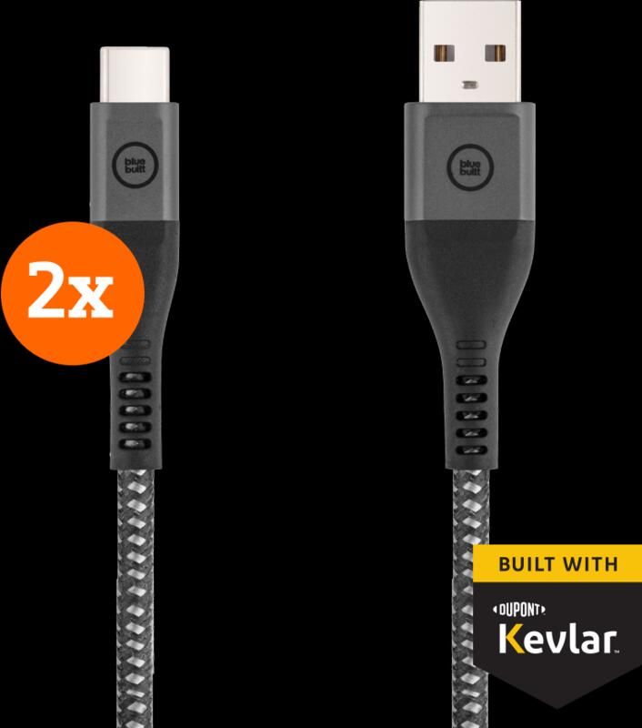 BlueBuilt Usb A naar Usb C Kabel 1 5m Kevlar Zwart Duo Pack