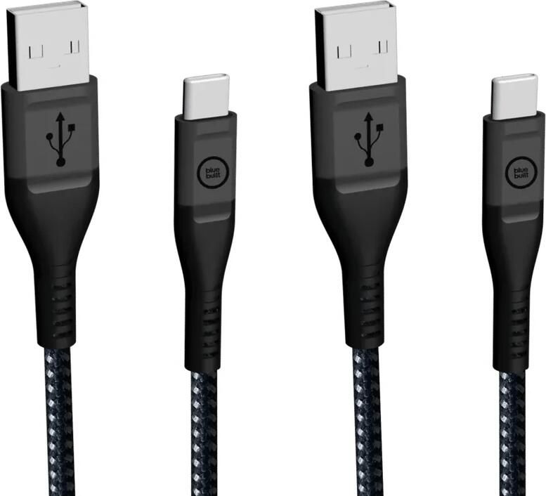 BlueBuilt Usb A naar Usb C Kabel 1 5m Kevlar Zwart Duo Pack
