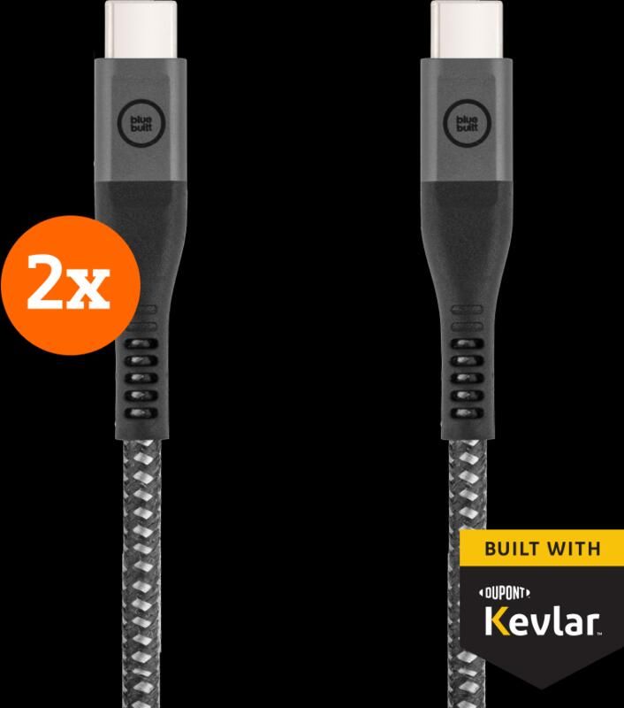 BlueBuilt Usb C naar Usb C Kabel 1 5m Kevlar Zwart Duo Pack