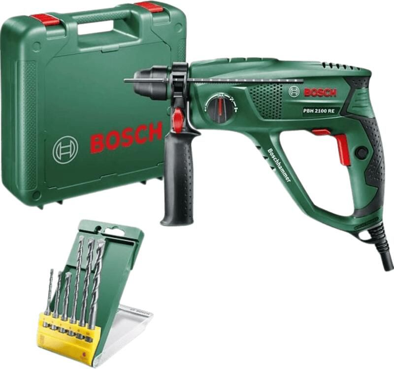Bosch Groen PBH 2100 RE Boorhamer | + Promoline 6-dlg SDS plus S2 set 06033A9303
