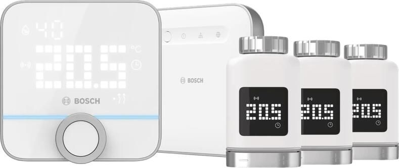 Bosch Slimme Radiatorknoppen 3-Pack + Smart Home Controller + Slimme Kamerthermostaat 230V