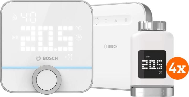 Bosch Slimme Radiatorknoppen 4-Pack + Smart Home Controller + Slimme Kamerthermostaat 230V