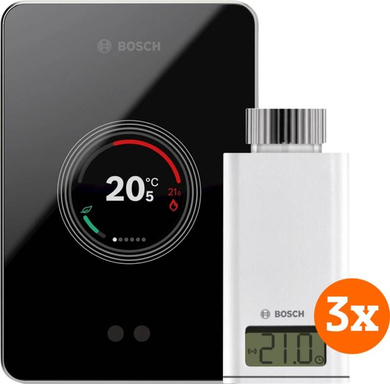 Bosch EasyControl CT200 zwart + 3x EasyControl Smart Radiator Thermostat RT10-RF