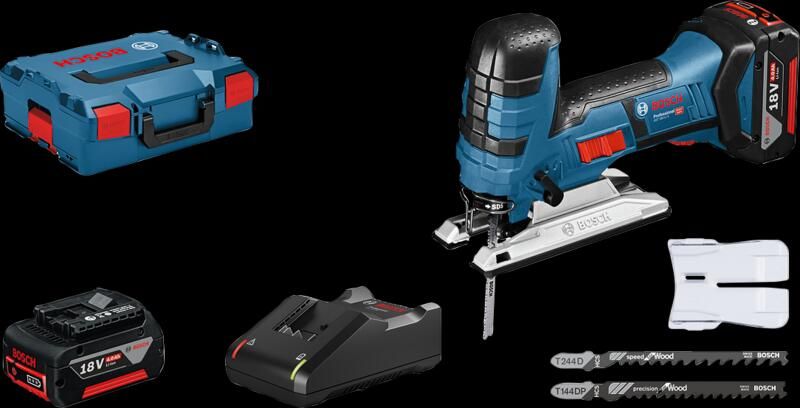 Bosch Blauw GST 18 V-li S accu decoupeerzaag | 4.0Ah Li-Ion + oplader GAL 18 V-40 in L-Boxx 06015A5107