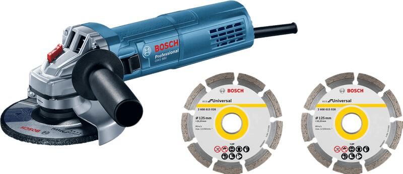 Bosch Blauw GWS 880 Professional Haakse slijper | 125mm | + 2 diamantschijven in koffer 060139600B