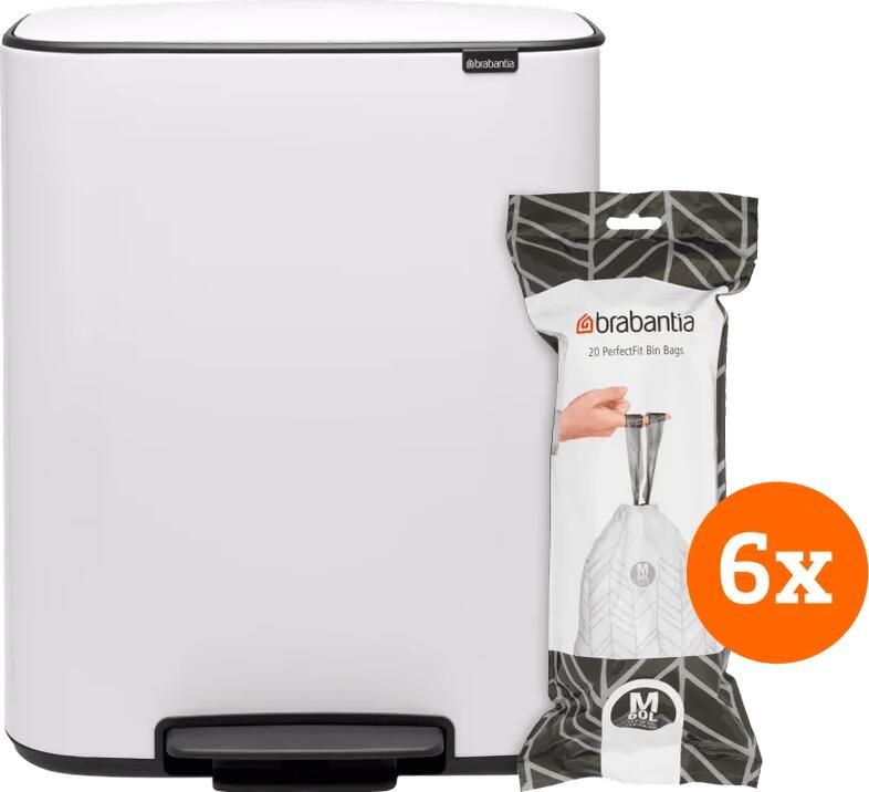 Brabantia Bo Pedal Bin 60 Liter White + Vuilniszakken (120 stuks) - Foto 1