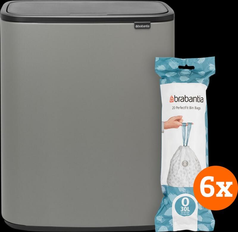 Brabantia Bo Touch Bin 2 x 30 Liter Mineral Concrete Grey + Vuilniszakken (120 stuks)