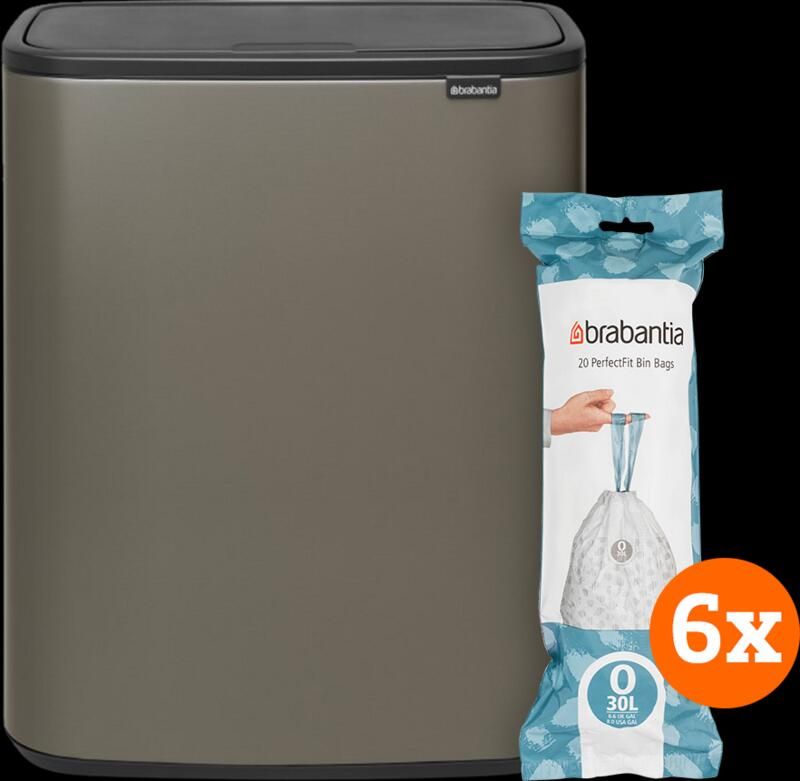 Brabantia Bo Touch Bin 2 x 30 Liter Platinum + Vuilniszakken (120 stuks)