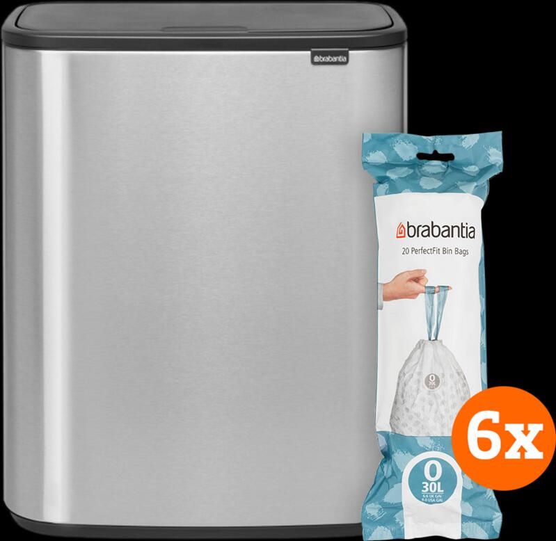 Brabantia Bo Touch Bin 2 x 30 Liter Rvs Fingerprint Proof + Vuilniszakken (120 stuks)