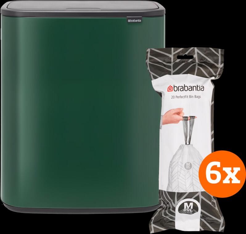 Brabantia Bo Touch Bin 60 Liter Pine Green + Vuilniszakken (120 stuks)