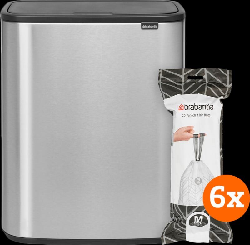 Brabantia Bo Touch Bin 60 Liter Rvs Fingerprint Proof + Vuilniszakken (120 stuks)