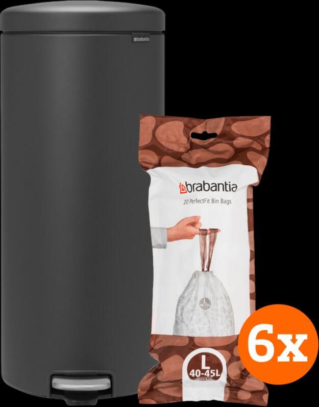 Brabantia NewIcon Pedaalemmer 30 Liter Infinite Grey + Vuilniszakken (120 stuks)