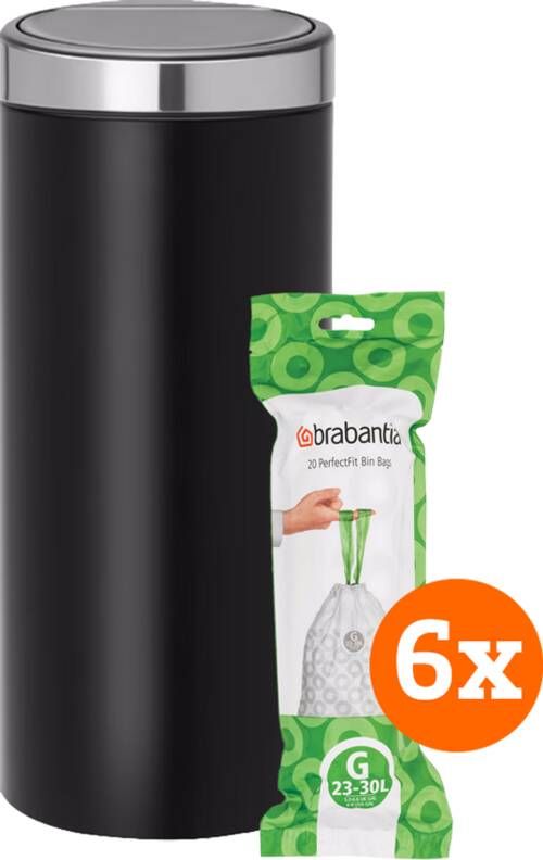 Brabantia Touch Bin 30 Liter Matt Black + Vuilniszakken (120 stuks)