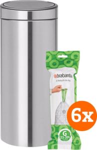 Brabantia Touch Bin 30 Liter Matt Steel + Vuilniszakken (120 stuks)