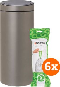 Brabantia Touch Bin 30 Liter Platinum + Vuilniszakken (120 stuks)