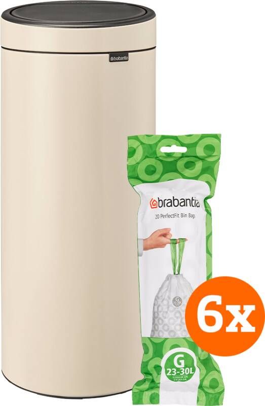 Brabantia Touch Bin 30 Liter Soft Beige + Vuilniszakken (120)