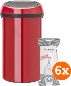 Brabantia Touch Bin 60 Liter Passion Red + Vuilniszakken (120 stuks)