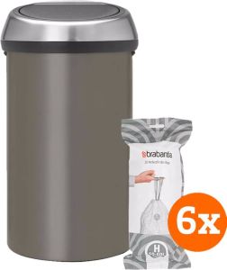 Brabantia Touch Bin 60 Liter Platinum + Vuilniszakken (120 stuks)