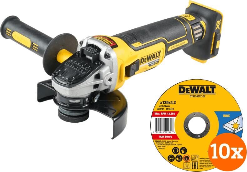 Dewalt DCG405NT-XJ (zonder accu) + Doorslijpschijf INOX 125x1x22 2mm 10 stuks