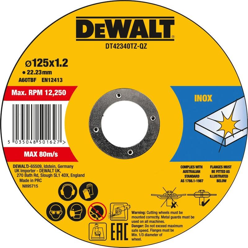 DeWalt Accessoires Blik 10st Doorslijpschijf INOX 125x1 2x22 2mm DT42340TZ-QZ