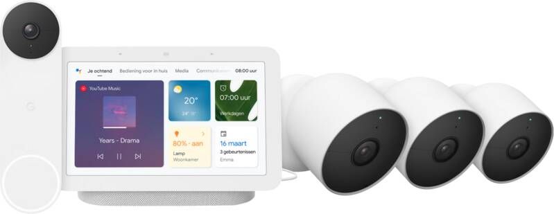 Google Nest Cam 3-Pack + Nest Deurbel + Nest Hub 2
