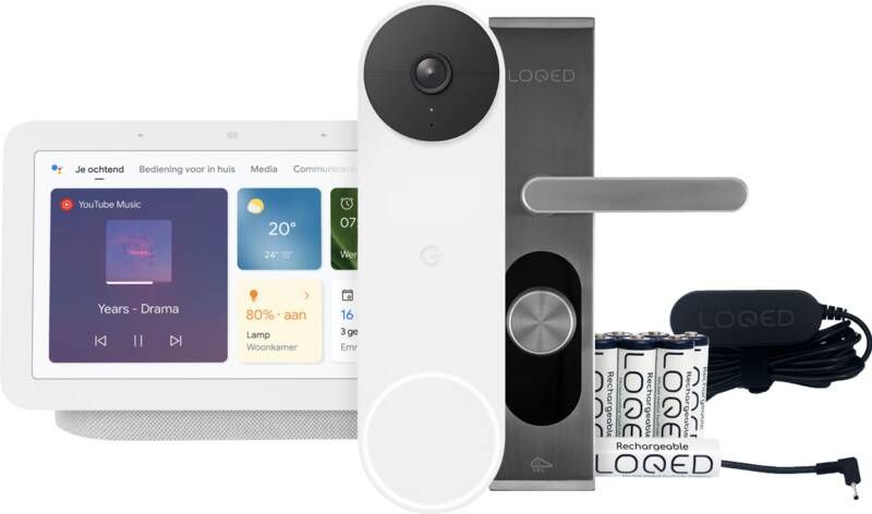 Google Nest Doorbell + Nest Hub + LOQED Touch Smart Lock + LOQD Power Kit