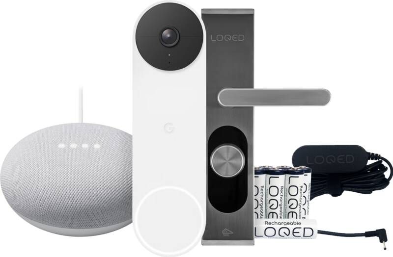 Google Nest Doorbell Battery + Nest Mini + LOQED Touch Smart Lock + LOQED Power Kit