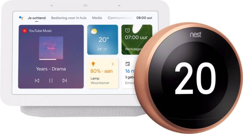 Google Nest Learning Thermostat V3 Premium Koper + Hub 2 Chalk