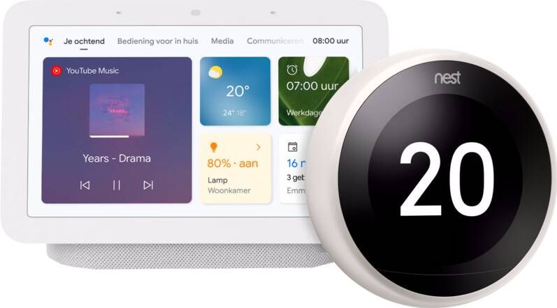 Google Nest Learning Thermostat V3 Premium Wit + Hub 2 Chalk