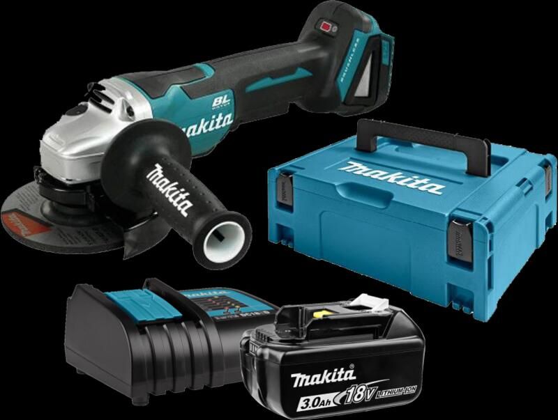 Makita DGA505ZJ + 3 0 Ah accu en lader