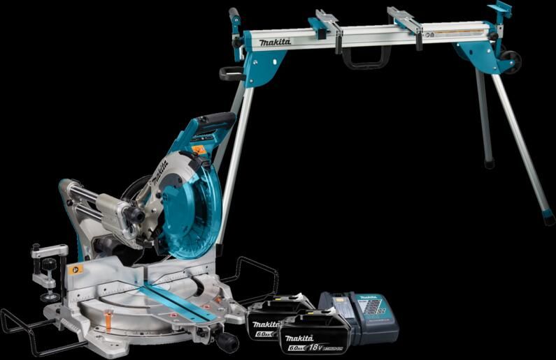 Makita DLS111ZU + 6 0 Ah accu (2x) en lader + Onderstel