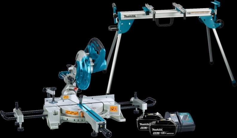 Makita DLS714NZ + 6 0 Ah accu (2x) en lader + Onderstel