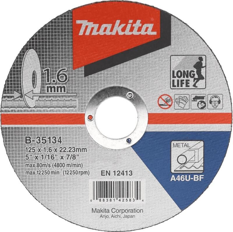 Makita Accessoires Doorslijpschijf 125x1 6mm metaal B-35134 10 stuks B-35134