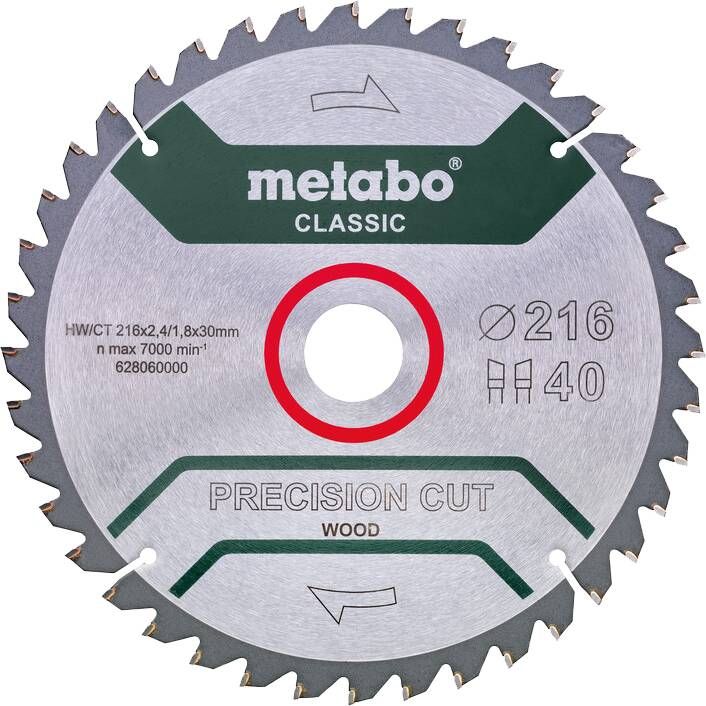 Metabo Precision Cut Wood Zaagblad voor Hout 216x30X1 8mm 40T