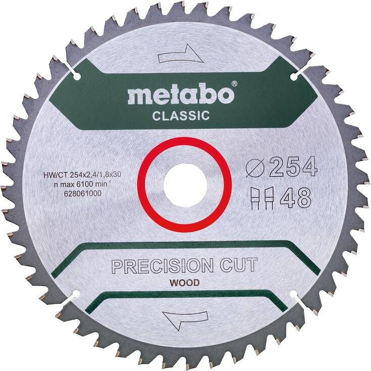 Metabo Zaagblad Precision Cut Wood 254x30x1 8mm 48 T