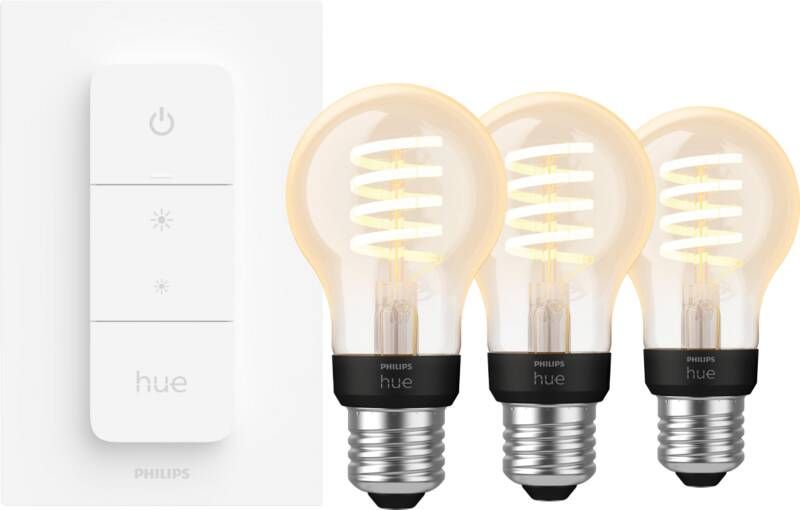 Philips Hue Filament White Ambiance Standaard 3-pack + dimmer