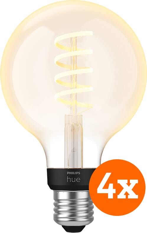 Philips Hue Filamentlamp White Ambiance Globe E27 4-pack