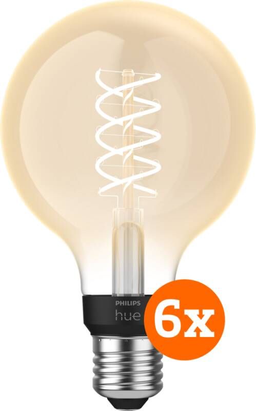 Philips Hue Filamentlamp White Globe E27 6-pack