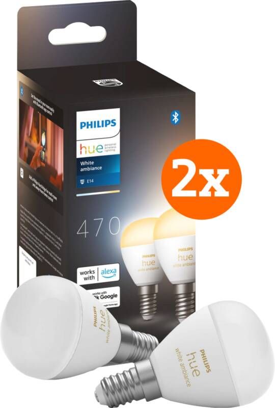 Philips Hue Luster kogellamp White Ambiance E14 4-pack