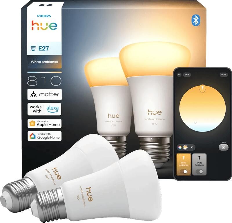 Philips Hue A60 White Ambiance 810lm E27 2-pack