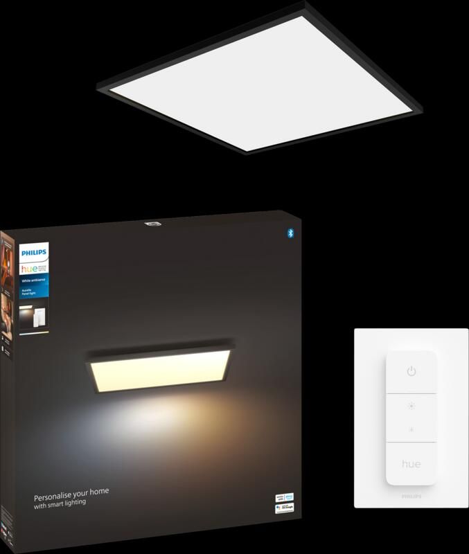 Philips Hue Aurelle White Ambiance groot vierkant zwart + dimmer