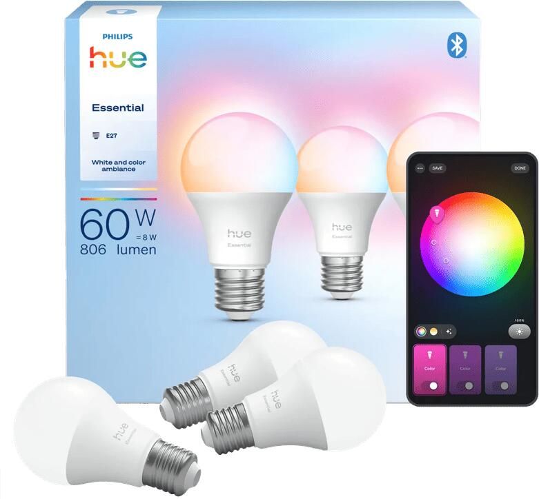 Philips Hue Essential A60 White and Color E27 3-pack