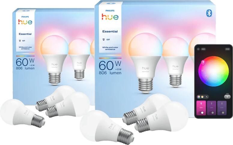 Philips Hue Essential A60 White and Color E27 6-Pack