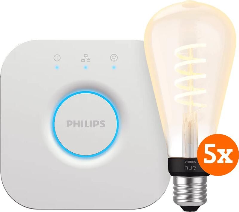 Philips Hue Filament White Ambiance Edison XL 5-Pack + Bridge